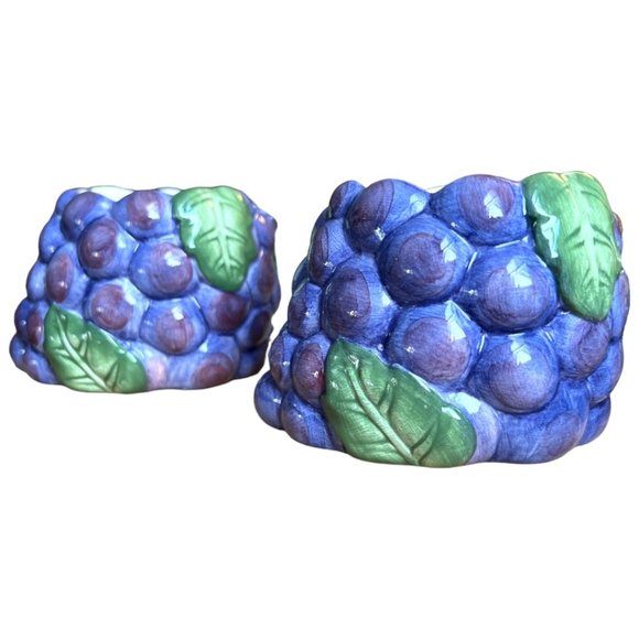 PAIR of Vtg FITZ AND FLOYD Grape Candle Holders 1989 Ceramic Retired Whimsical - Picture 2 of 11